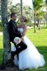 Brautpaar im Park lehnen an Palme beim Fotoshooting in Delray Beach