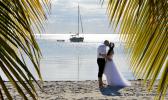 Strandhochzeit mit Florida Hochzeiten diskret durch Palmen fotografiert